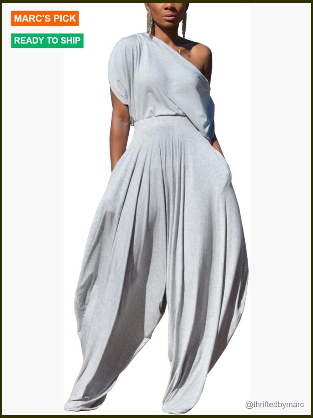 2 Piece Tracksuit Set: Off Shoulder Top & Harem Pants Lounge Set